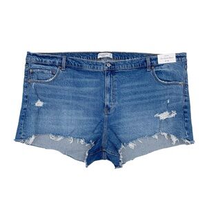 NEW Abercrombie and Fitch The Mom Short High Rise Distressed Denim Plus Size 24